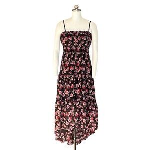 NOBO Dress Womens Size S Black Pink Floral Tiered Maxi Sundress